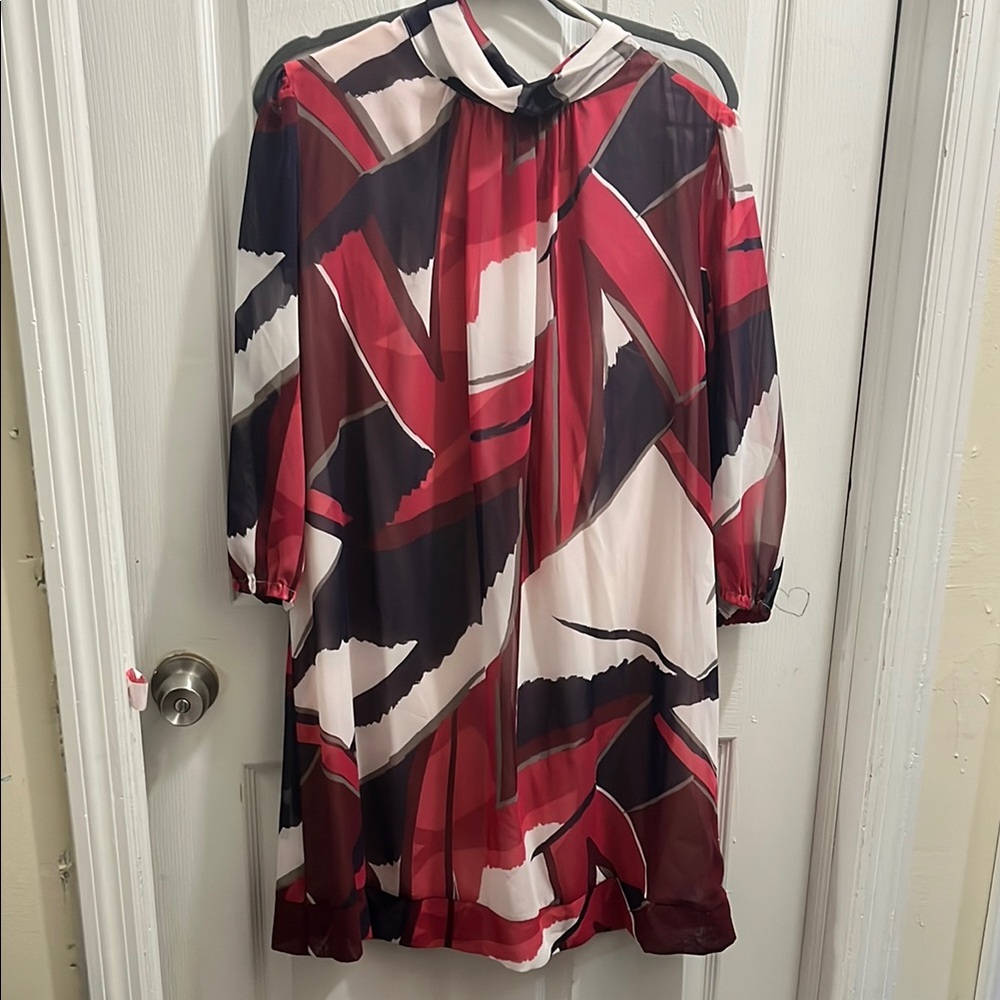 Eva Mendes Red and Black A-line Knee-length Long Sleeve Dress